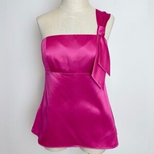 LOFT Petites Satin One-Shoulder Top in Bright Pink